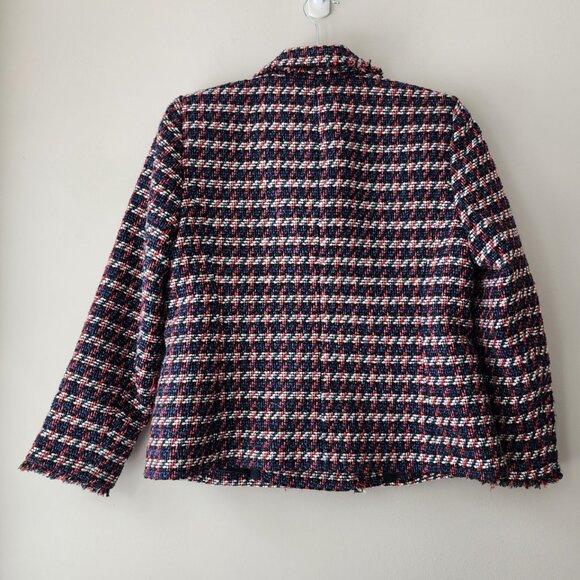 Ann Taylor Lined Tweed Jacket Size 6P Blazer Double Button Red White Blue Black - Picture 4 of 9